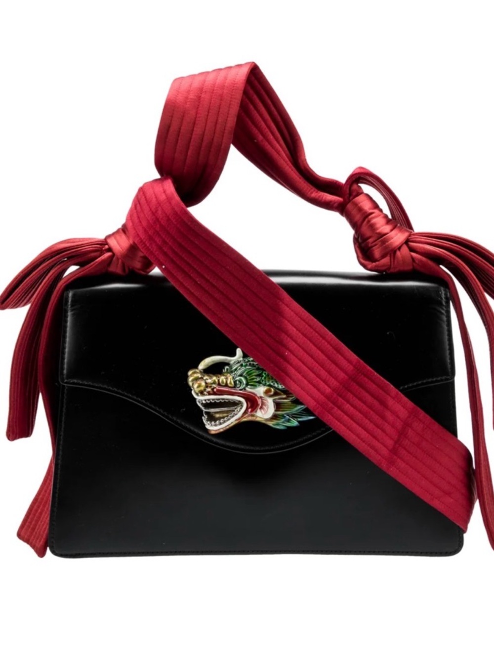 Gucci Special Edition Shoulder Bag with Red Ribbon Strap & Dragon Accent